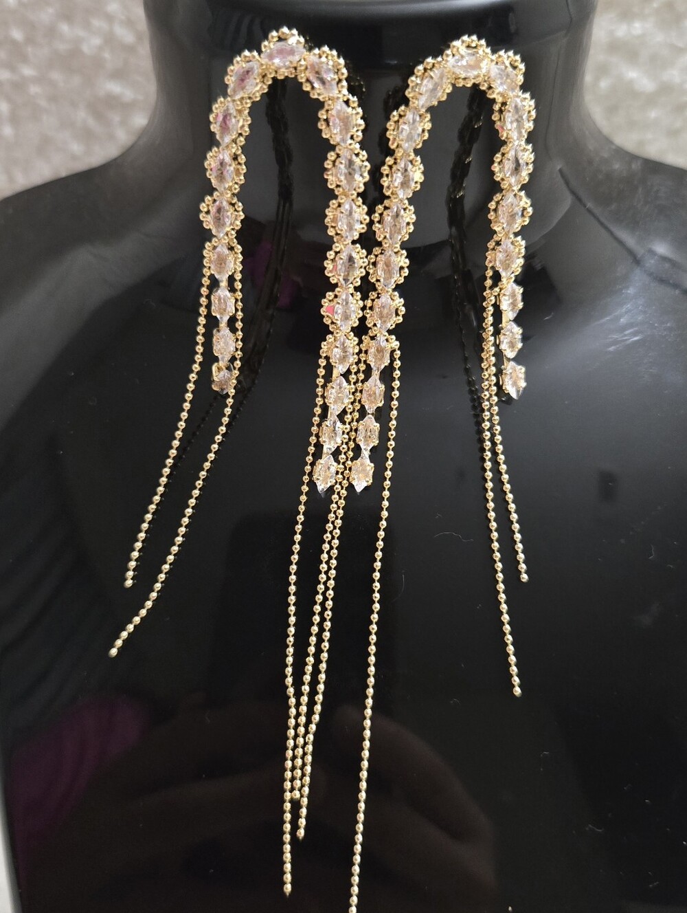 Gold Crystal Drop Chain Earrings - Elegant Women’s Jewelry